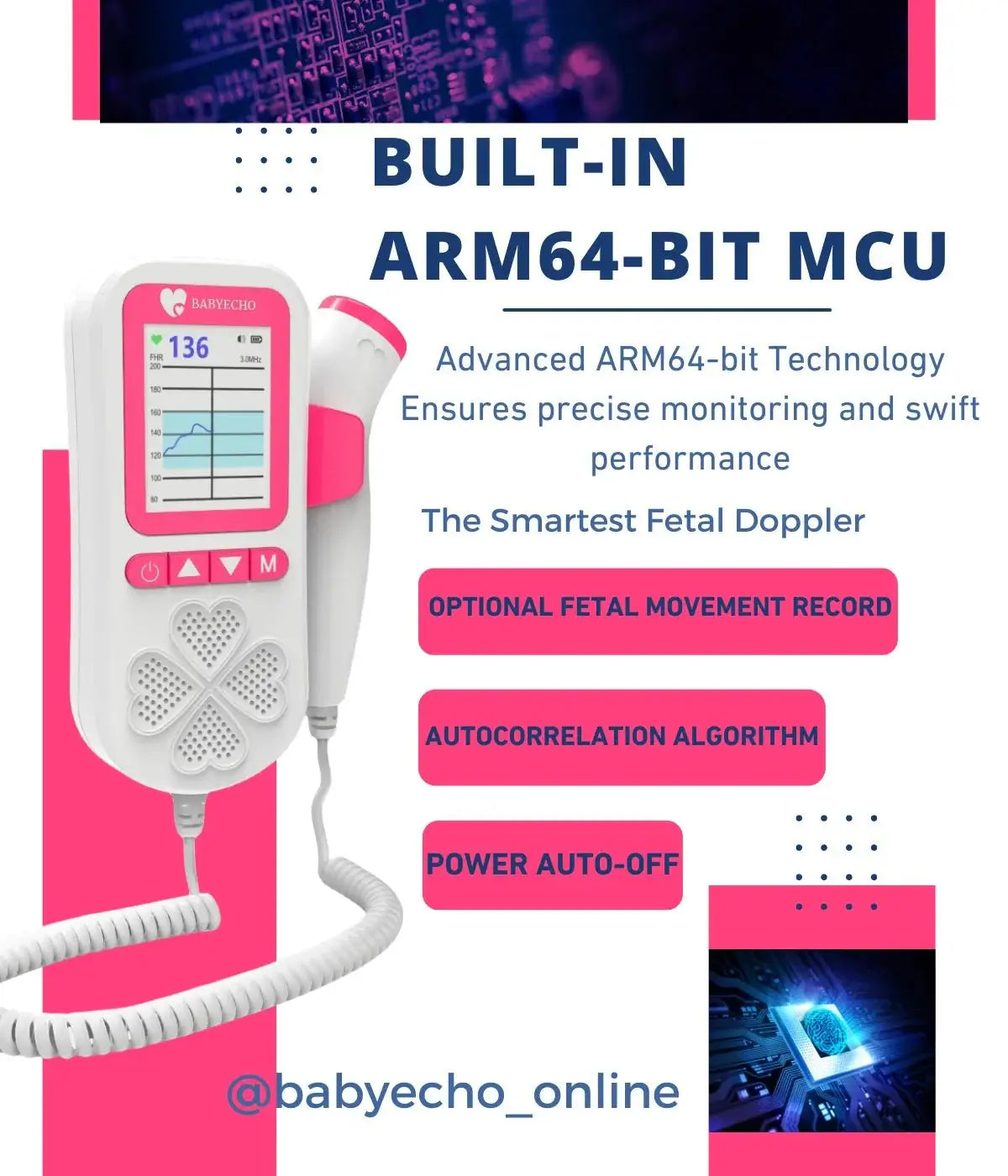 Built-in ARM64-bit MCU BabyEcho Fetal Doppler 