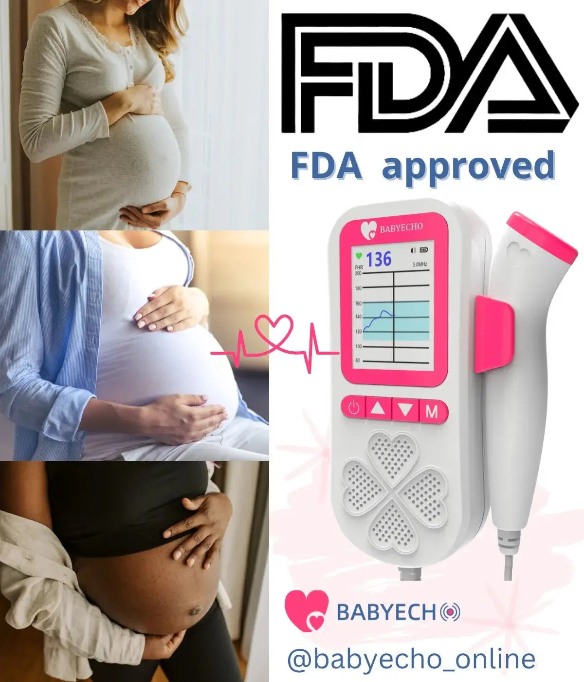 Fetal DopplerBabyEcho Fetal Doppler Baby Heartbeat Monitor for Home Use